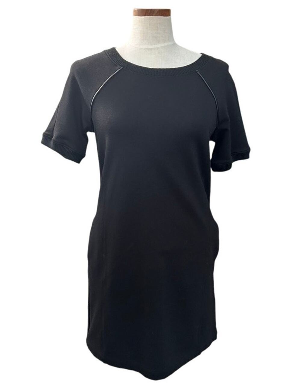 New Michael Stars Black Ponte Relaxed Shift Dress SIZE S Short Sleeve Pocket NWT